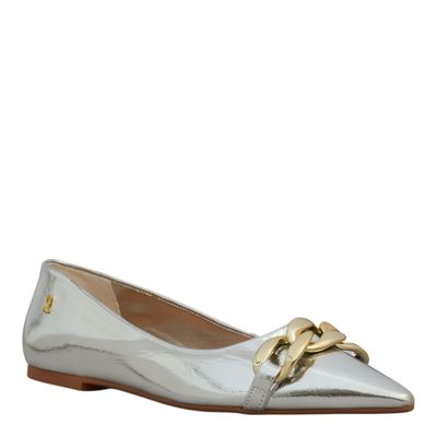 Sapatilha Metalizada Bico Fino Corrente Prata