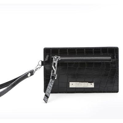 Porta Cartão Couro Croco Preto