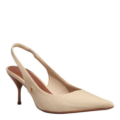 Scarpin Slingback Palha Salto Agulha Bege
