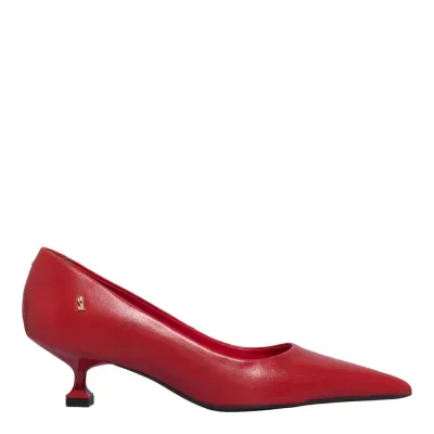Scarpin Couro Confort Vermelho Ruby Bico Fino Salto Baixo Taça