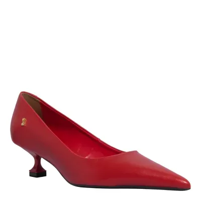 Scarpin Couro Confort Vermelho Ruby Bico Fino Salto Baixo Taça