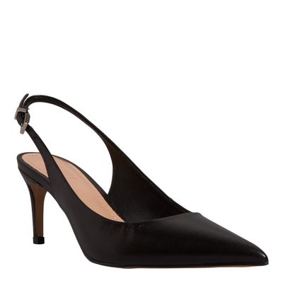 Scarpin Slingback Couro Confort Salto Fino Preto