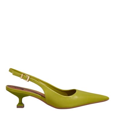 Scarpin Couro Pelica Verde Oliva Salto Taça