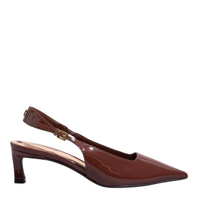Scarpin Verniz Anzeli Marrom Bico Fino Recorte
