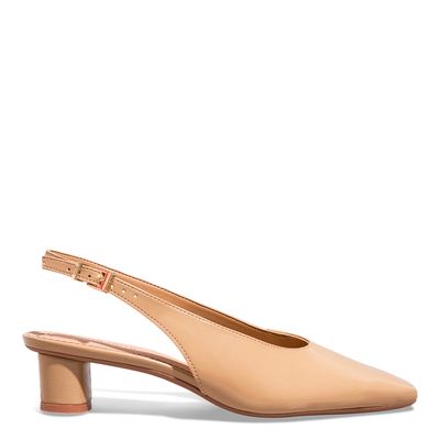 Scarpin Verniz  Bege Tan Bico Quadrado