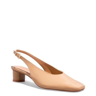 Scarpin Verniz  Bege Tan Bico Quadrado