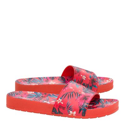 Sandália Slide Infantil Laranja Borracha Floral