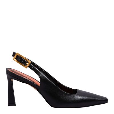 Scarpin Couro Confort Preto Bico Quadrado