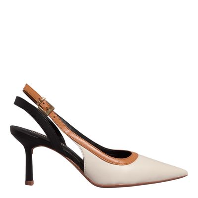 Scarpin Slingback Couro Marfim Salto Fino