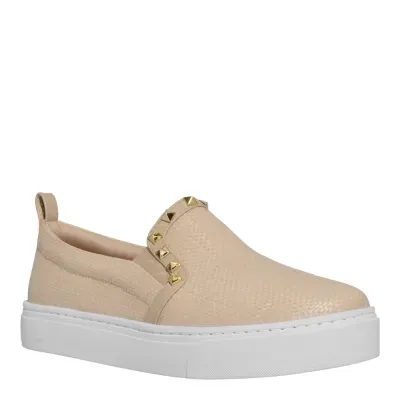 Tênis Slip On Bico Redondo Dourado