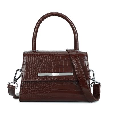 Bolsa Pequena Couro Croco Marrom