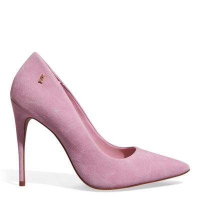 Scarpin Couro Camurça Rosa Bebê Salto Alto