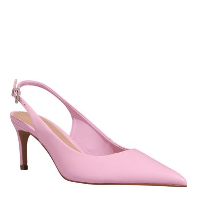 Scarpin Slingback Couro Confort Salto Fino Rosa