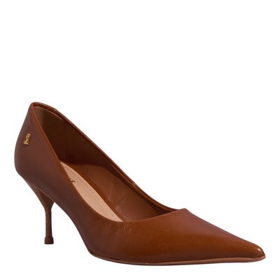 Scarpin Couro Confort Salto Agulha Marrom
