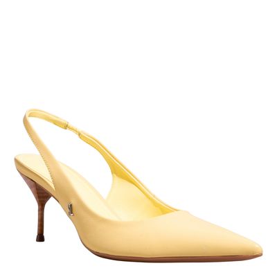 Scarpin Slingback Couro Confort Salto Médio Amarelo