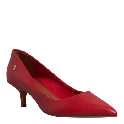 Scarpin Couro Pelica Bico Fino Salto Médio Vermelho Ruby