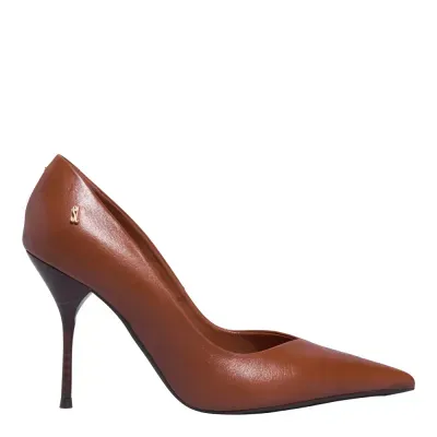Scarpin Couro Marrom Bico Fino Salto Agulha
