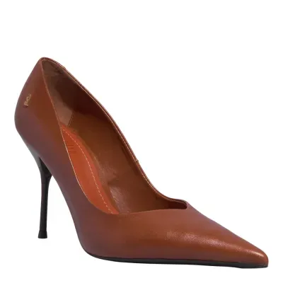 Scarpin Couro Marrom Bico Fino Salto Agulha