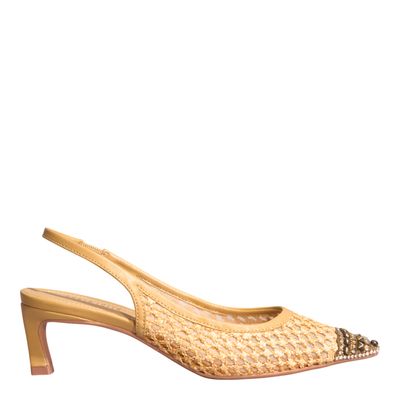 Scarpin Slingback Strass Salto Fino Bege Claro