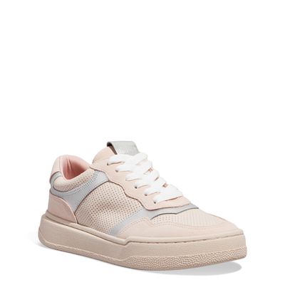 Tênis Couro Camurça Rosa Recortes Metalizado