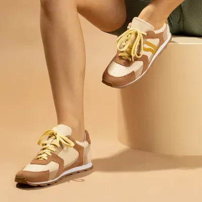 Tênis Jogging Couro Camurça Marrom Recortes