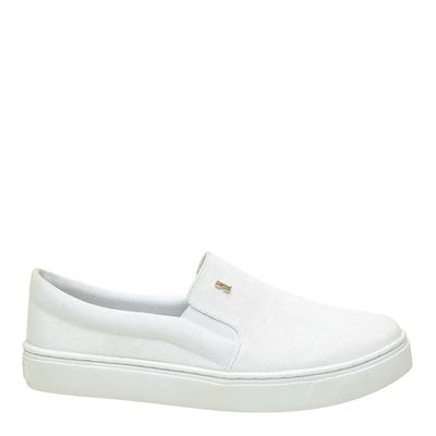 Tênis Slip On Branco Flat Bico Redondo