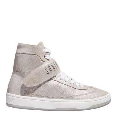 Tênis Couro Camurça Glitter Prata