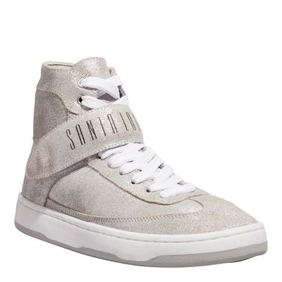 Tênis Couro Camurça Glitter Prata