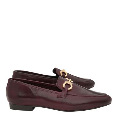 Mocassim Couro Fivela Vinho