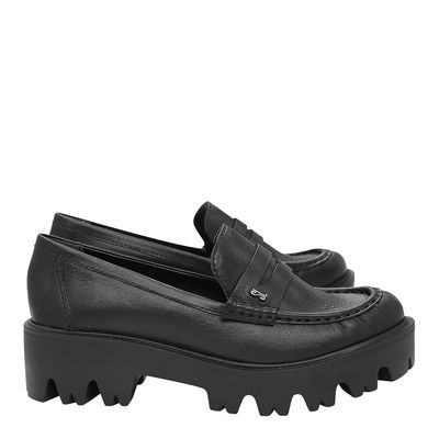 Mocassim Couro Salto Tratorado Preto