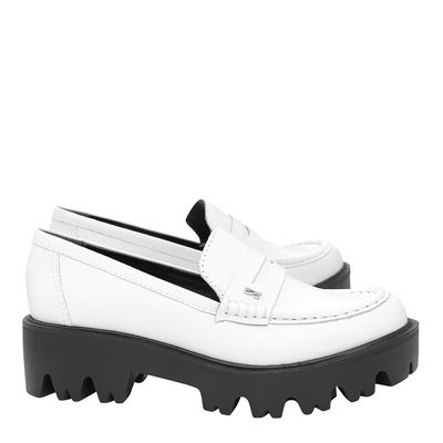 Mocassim Couro Salto Tratorado Branco