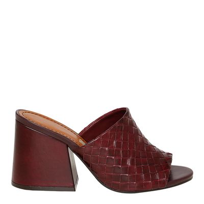 Mule Couro Tressê Salto Bloco Vinho