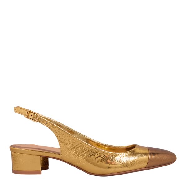 Scarpin Boneca Couro Metalizado Salto Grosso