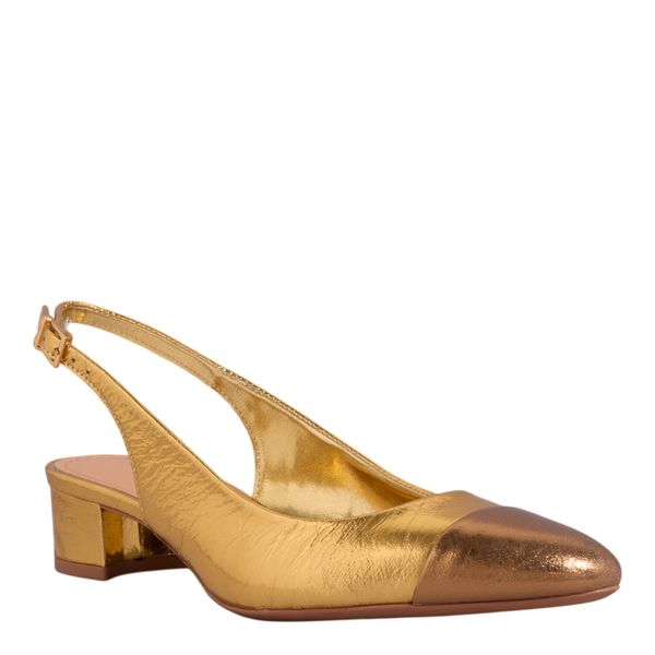 Scarpin Boneca Couro Metalizado Salto Grosso