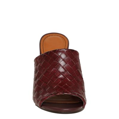 Mule Couro Tressê Salto Bloco Vinho