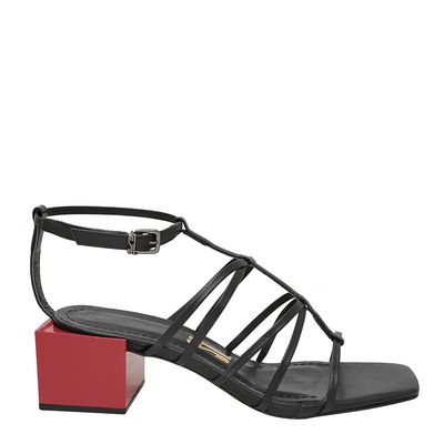 Sandália Salto Bloco Preto e Vermelho