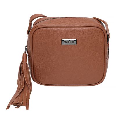 Bolsa Couro Pequena Franja Marrom Claro