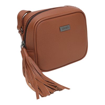 Bolsa Couro Pequena Franja Marrom Claro