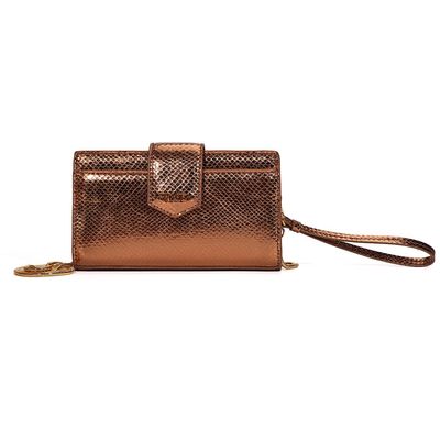 Bolsa Carteira Metalizada Cobre Alça Transversal Corrente