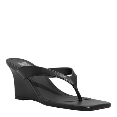 Mule Thong Couro Preto Anabela