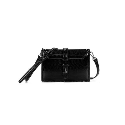 Bolsa Carteira Pequena Metalizada Preta Alça Transversal