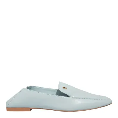 Mocassim Couro Nobre Soft Azul Bico Quadrado