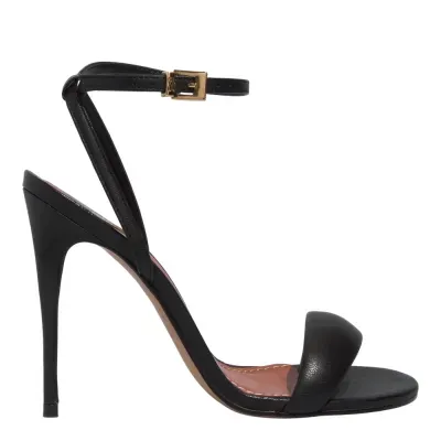 Sandália Couro Pelica Soft Preta Salto Alto Fino