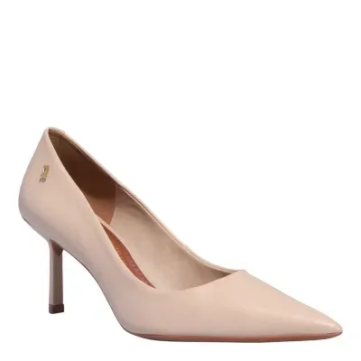 Scarpin Couro Pelica Soft Bege Bico Fino
