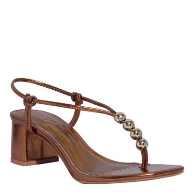 Sandália Metalizada Reflexo Bronze Salto Grosso