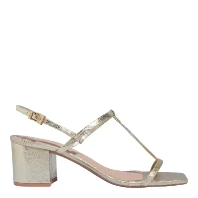 Sandália Tecido Splendore Metalizado Dourada Salto Grosso
