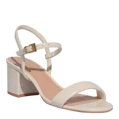 Sandália Napa Creme Salto Grosso Bico Redondo