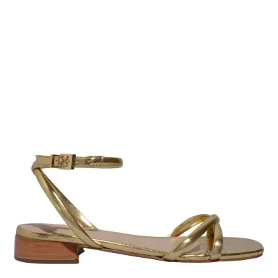 Sandália Rasteira Metalizada Dourada Salto Baixo