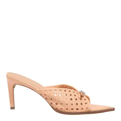 Mule Couro Tressê Rosa Bico Folha Salto Fino