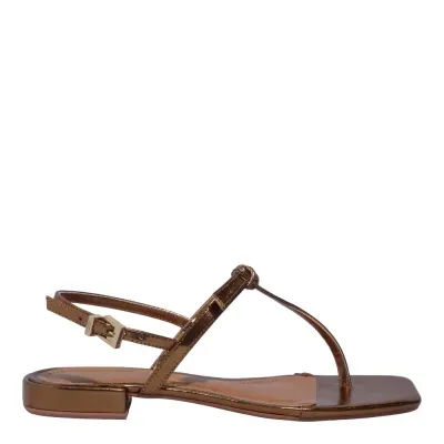 Rasteira Metalizada Bronze Bico Quadrado